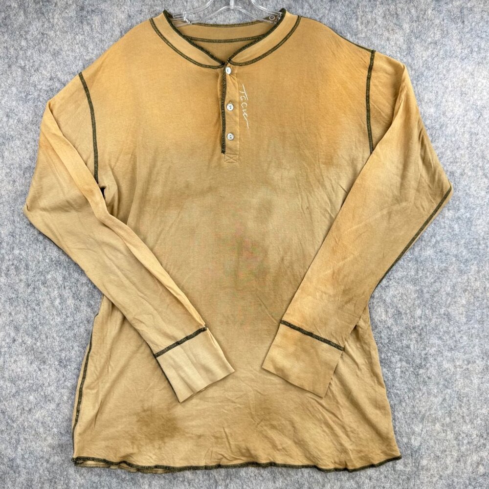The Great China Wall Henley Shirt Sz XXL Long Sleeve Tan Embroidered - Picture 1 of 9